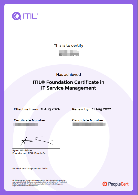 ITIL4Foundation证书
